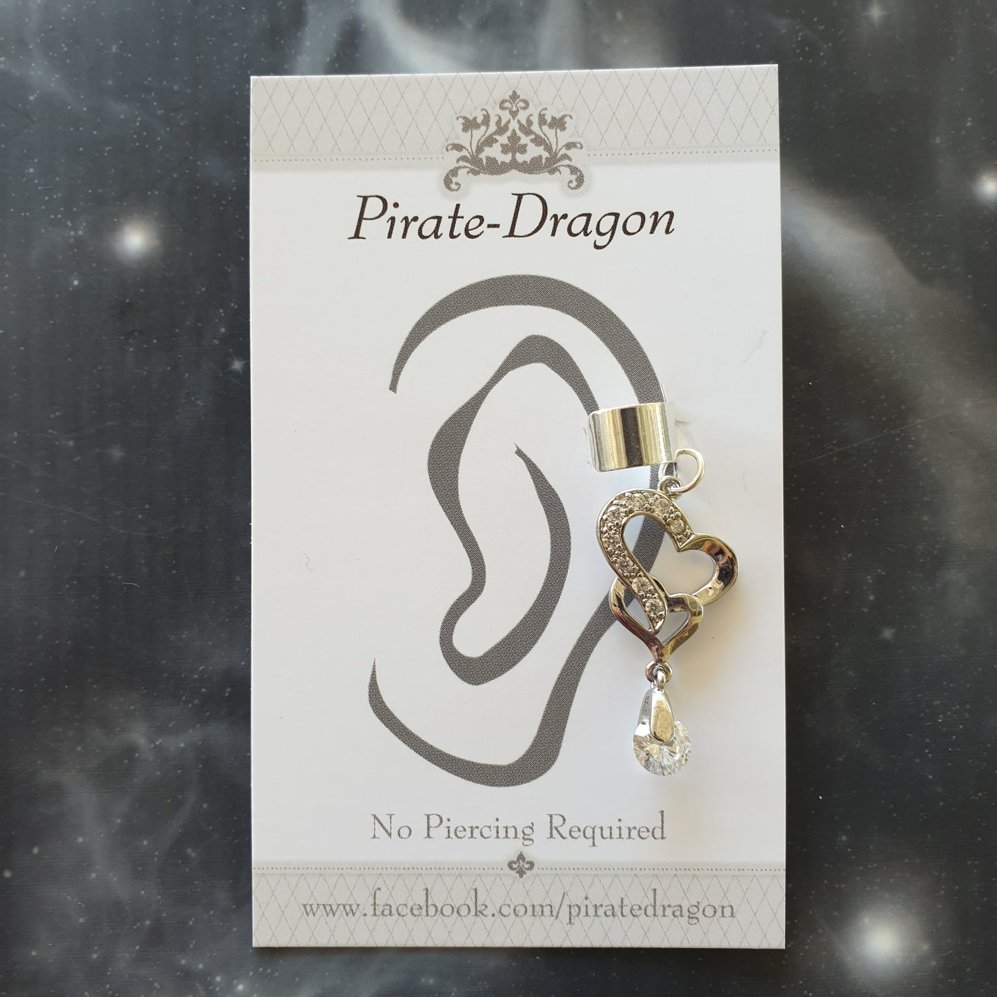 Silver Heart with Gem Drop Non-Pierced Ear Cuff (EC4220)