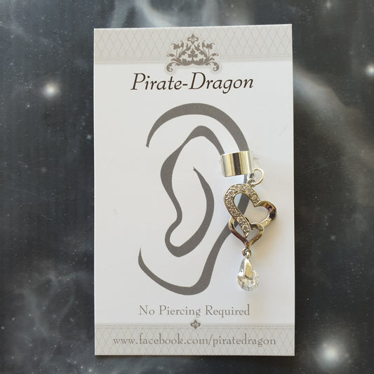 Silver Heart with Gem Drop Non-Pierced Ear Cuff (EC4220)