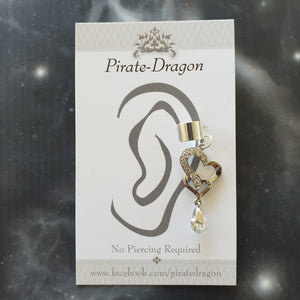 Silver Heart with Gem Drop Non-Pierced Ear Cuff (EC4220)