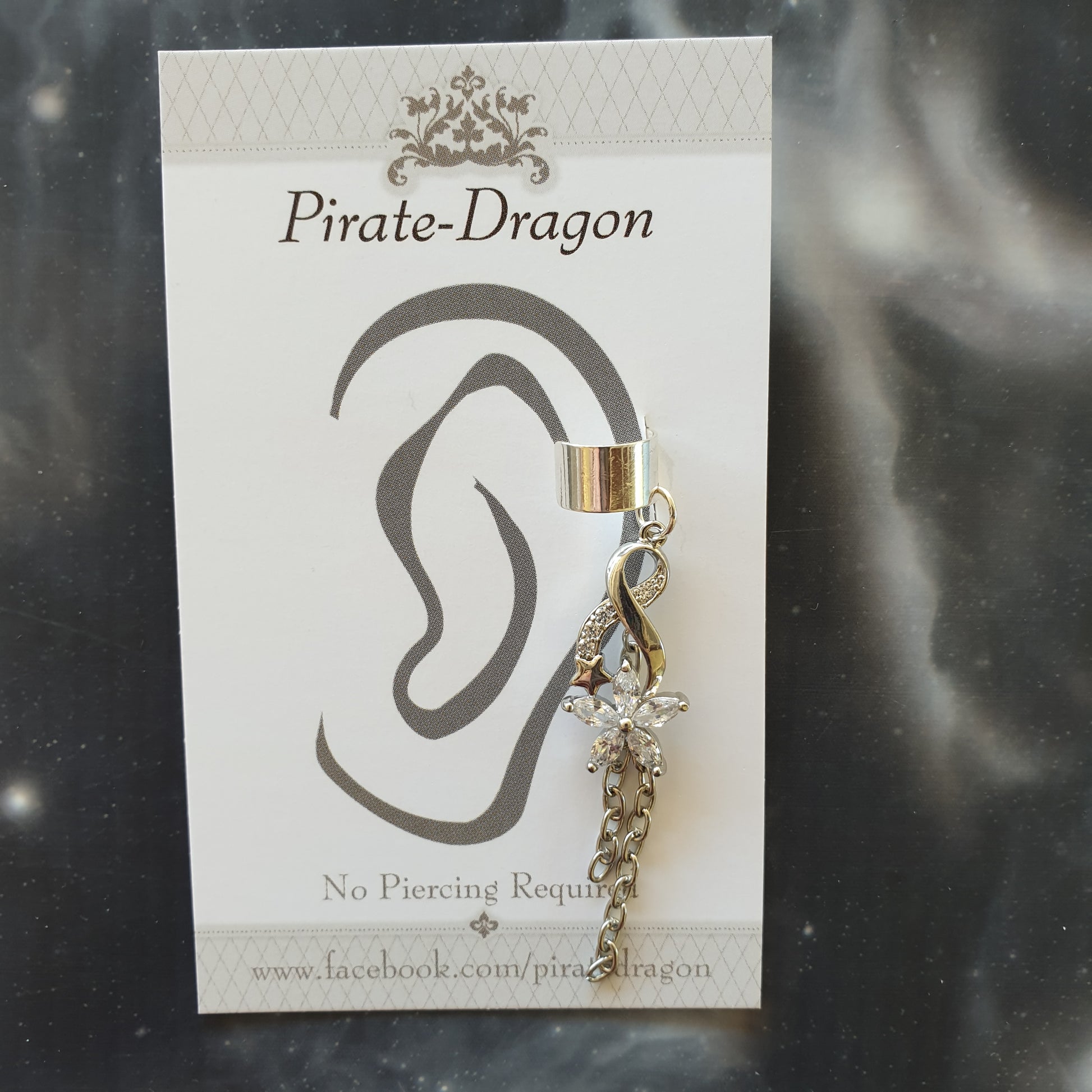 White Gem Flower with Chain Drops Non-Pierced Ear Cuff (EC4221)
