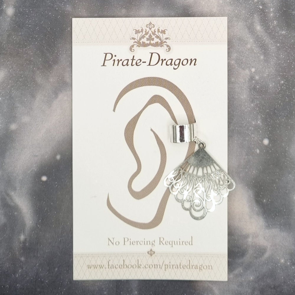 Silver Filigree Fan Non-Pierced Ear Cuff (EC4251)