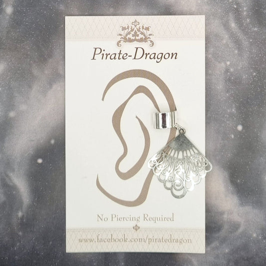 Silver Filigree Fan Non-Pierced Ear Cuff (EC4251)