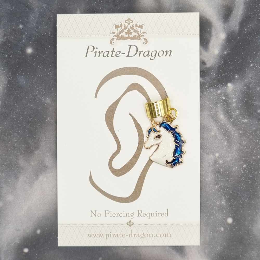 Blue & White Unicorn Head - Non-Pierced Earcuff (EC4466)