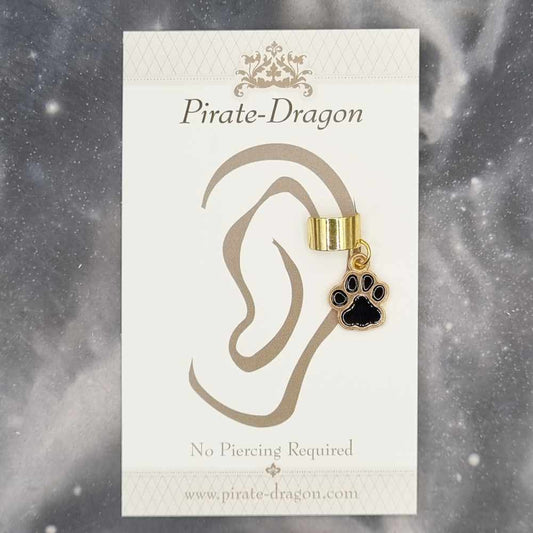 Black Paw Print Non-Pierced Ear Cuff (EC4510)