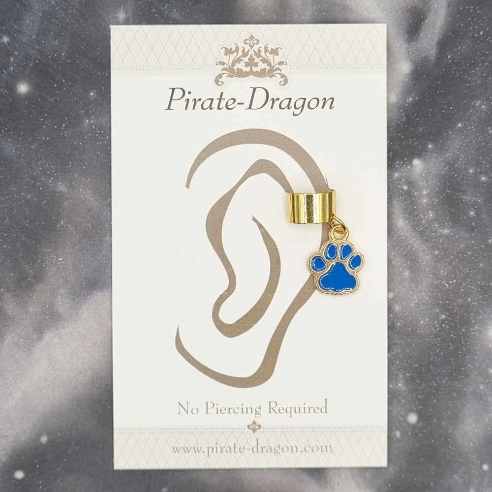 Blue Paw Print Non-Pierced Ear Cuff (EC4513)