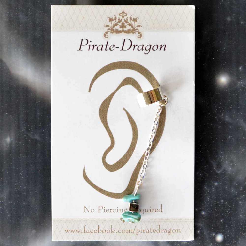 Blue Stones on Silver Chain Non-Pierced Ear Cuff (EC4568)