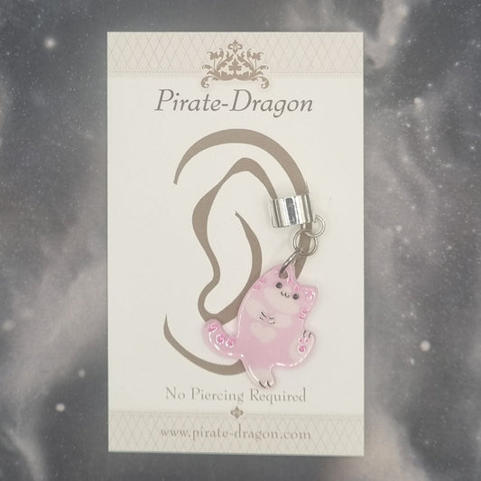 Pink Dancing Cat Non-Pierced Ear Cuff (EC4575)