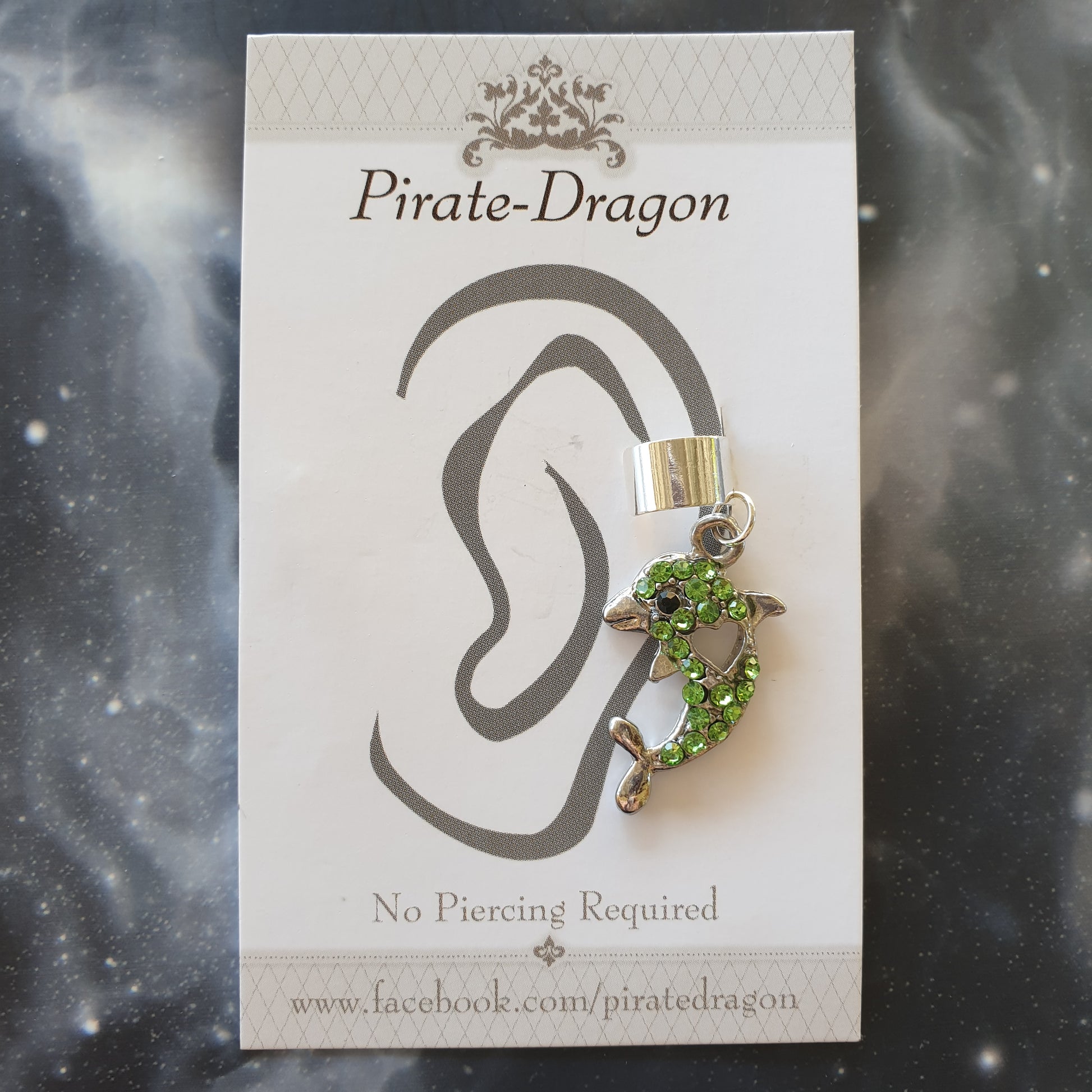 Green Gem Dolphin Non-Pierced Ear Cuff (EC4582)