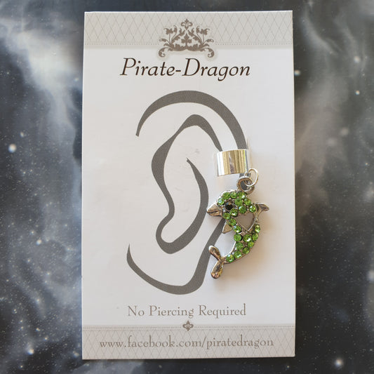 Green Gem Dolphin Non-Pierced Ear Cuff (EC4582)