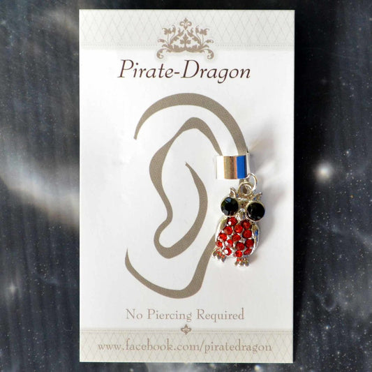 Red Gem Owl Non-Pierced Ear Cuff (EC4584)