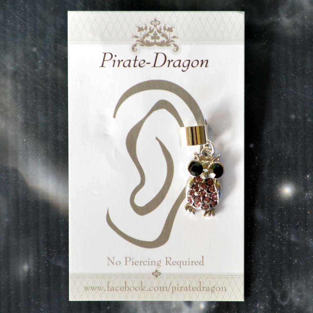 Dark Pink Gem Owl Non-Pierced Ear Cuff (EC4585)