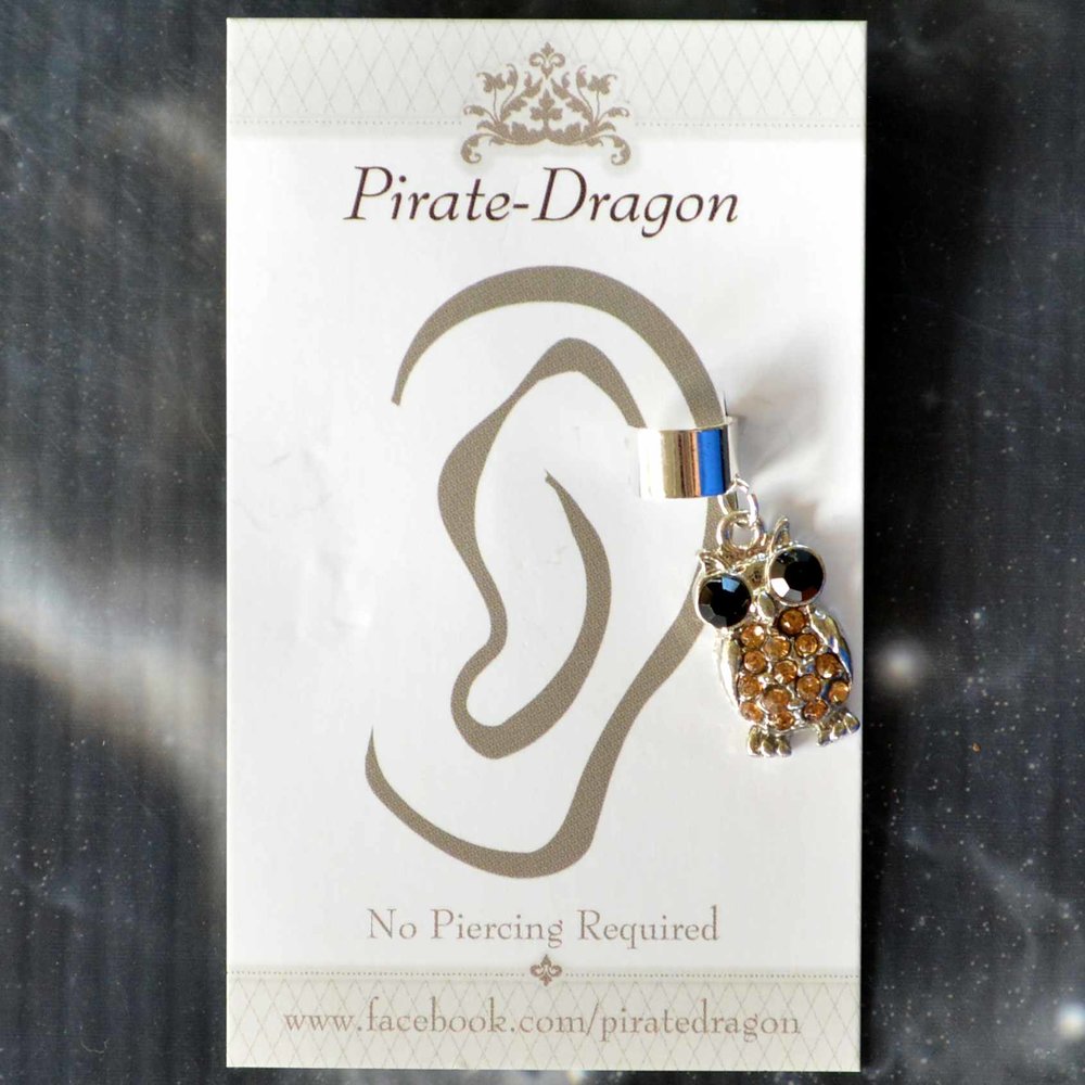 Gold Gem Owl Non-Pierced Ear Cuff (EC4586)