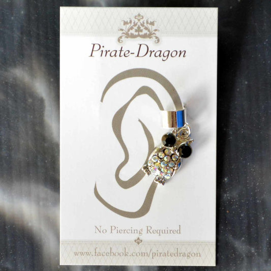 Iridescent Gem Owl Non-Pierced Ear Cuff (EC4587)