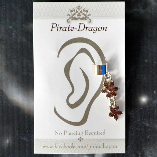 Dark Pink Flowers Drop Non-Pierced Ear Cuff (EC4608)