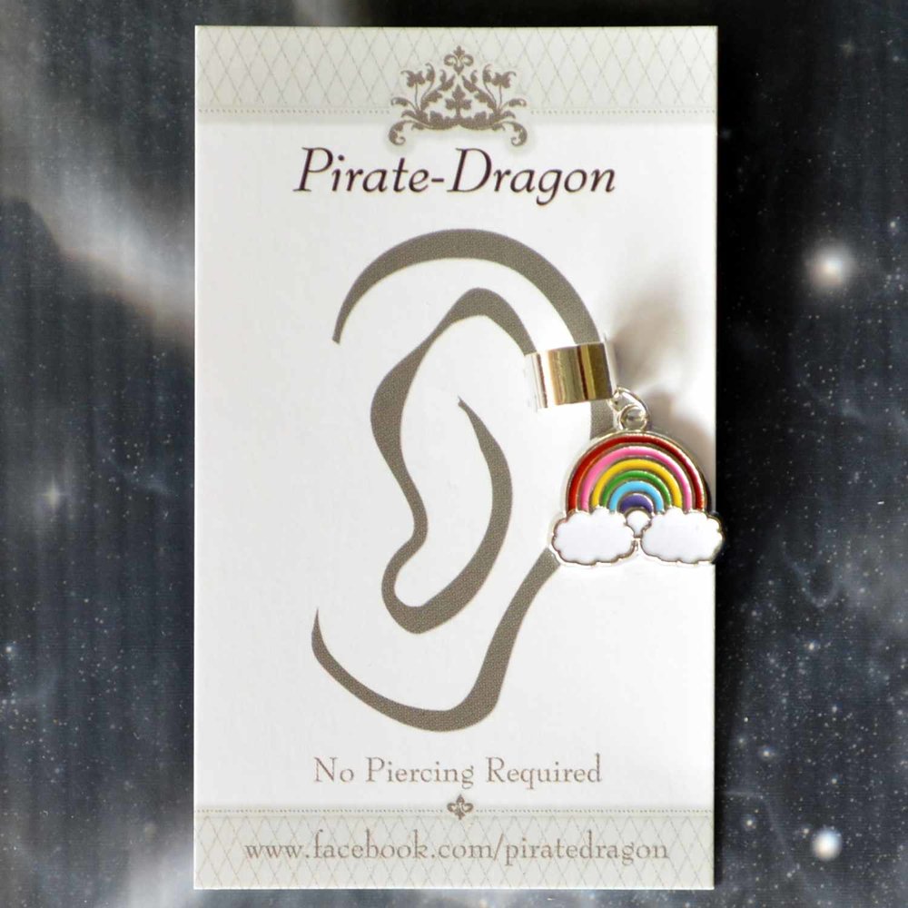 Rainbow with Clouds Non-Pierced Ear Cuff (EC4614)