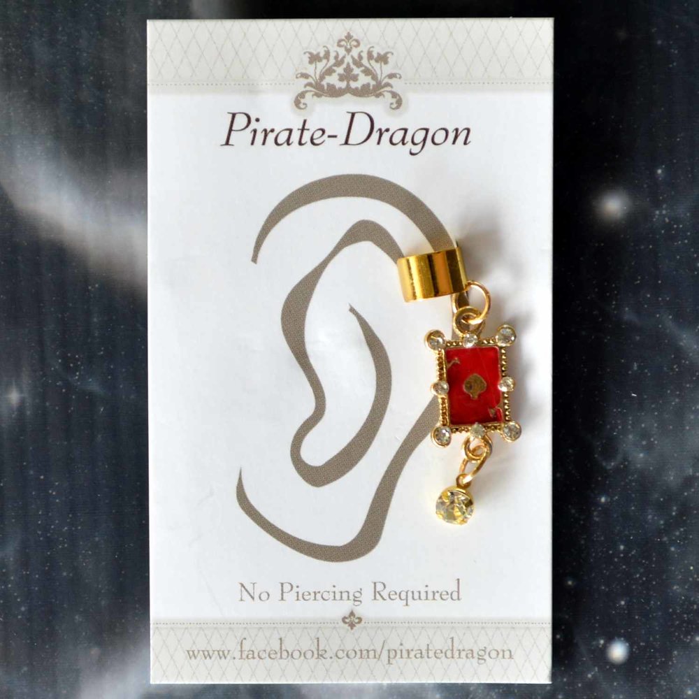 Red Card with Gem Non-Pierced Ear Cuff (EC4624)