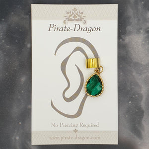 Green Gem Teardrop Non-Pierced Ear Cuff (EC5005)
