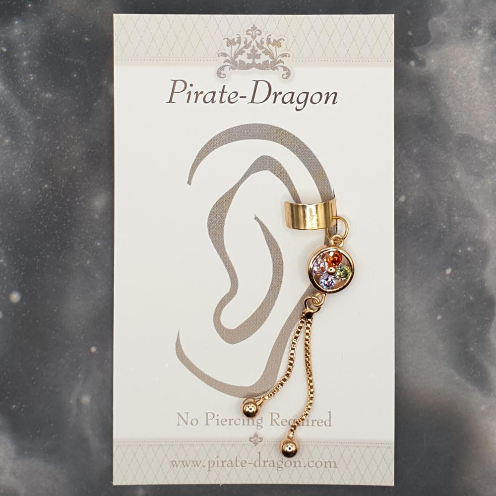 Multicolour Gem with Chains Non-Pierced Ear Cuff (EC5020)