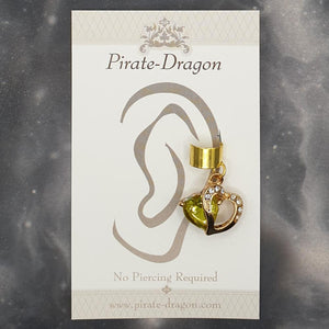 Light Green Gem Heart Non-Pierced Ear Cuff (EC5025)