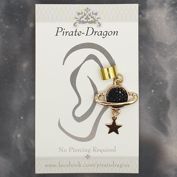 Black Gem Planet with Star Non-Pierced Ear Cuff (EC5030)