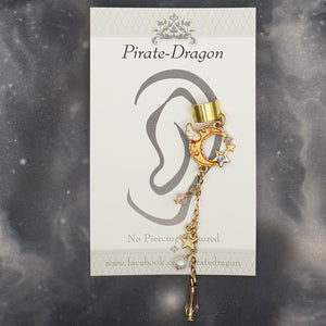 Orange Crescent Moon with Chain Drop Non-Pierced Ear Cuff (EC5032)