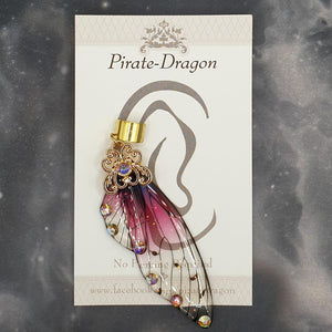 Large Gold & Red/White Butterfly Wing Non-Pierced Ear Cuff (EC5052)