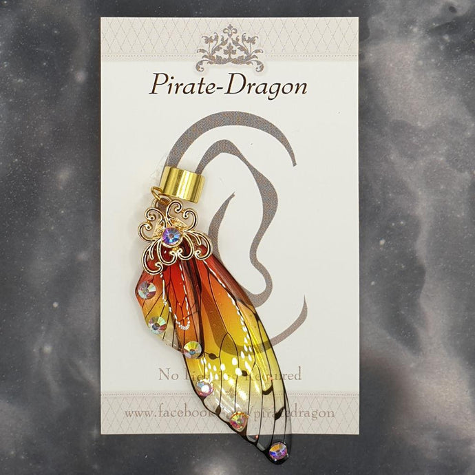 Large Gold & Red/Yellow Butterfly Wing Non-Pierced Ear Cuff (EC5054)
