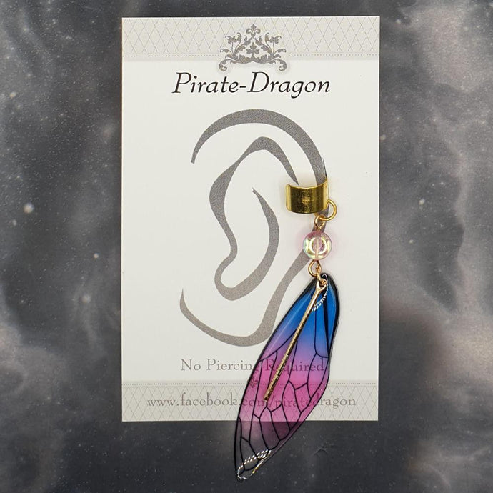 Medium Gold & Blue/Pink Butterfly Wing Non-Pierced Ear Cuff (EC5062)