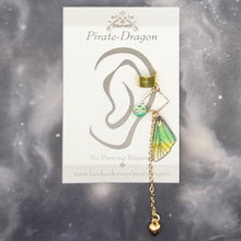 Load image into Gallery viewer, Small Gold &amp; Green/Yellow Butterfly Wing Non-Pierced Ear Cuff (EC5066)
