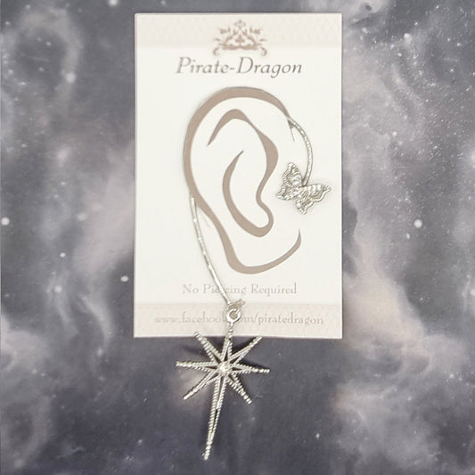 Silver Star Drop Non-Pierced Ear Cuff (EC5079)