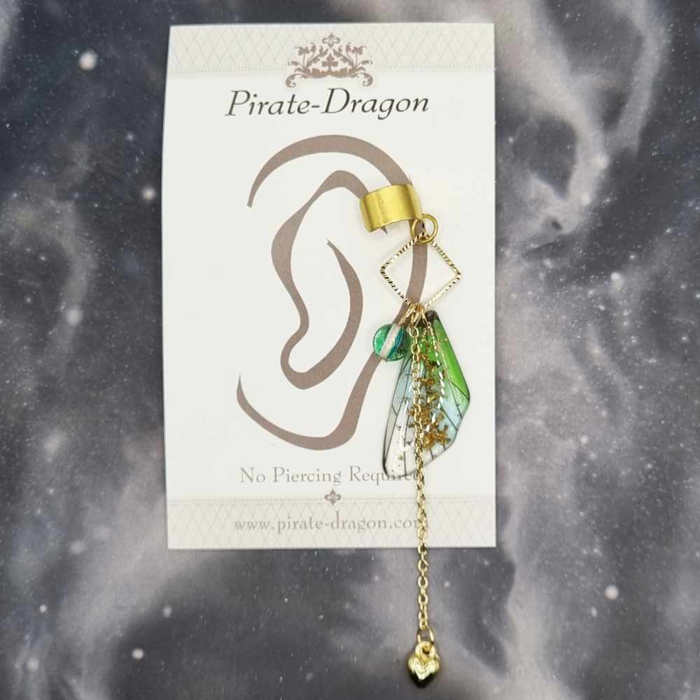 Small Gold & Green Butterfly Wing Non-Pierced Ear Cuff (EC5130)