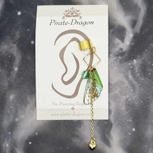 Small Gold & Green Butterfly Wing Non-Pierced Ear Cuff (EC5130)