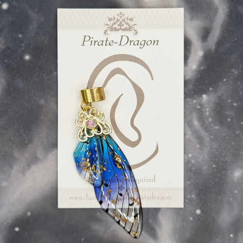 Large Gold & Blue Butterfly Wing Non-Pierced Ear Cuff (EC5132)