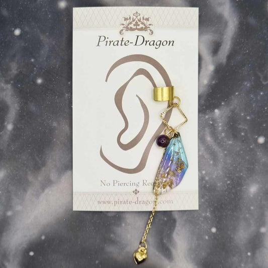 Small Gold & Blue Butterfly Wing Non-Pierced Ear Cuff (EC5138)
