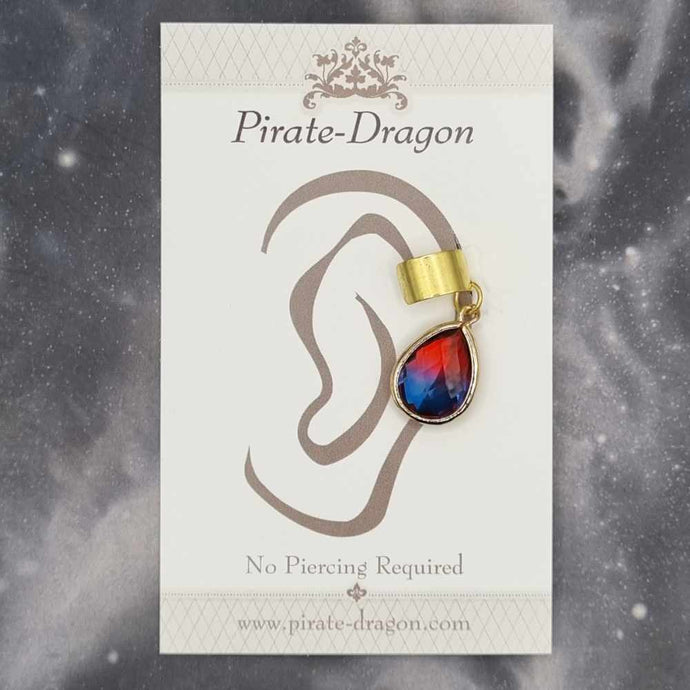 Red/Blue Gem Teardrop Non-Pierced Ear Cuff (EC5159)