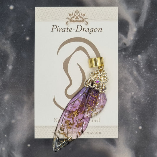 Large Purple & Gold Butterfly Wing Non-Pierced Ear Cuff (EC5209)