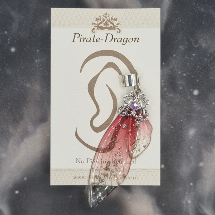 Large Red & Silver Butterfly Wing Non-Pierced Ear Cuff (EC5215)