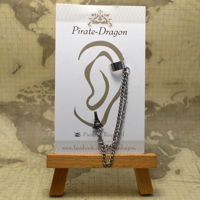 Pierced Earcuff - Silver Chain & Eiffel Tower (EC572)
