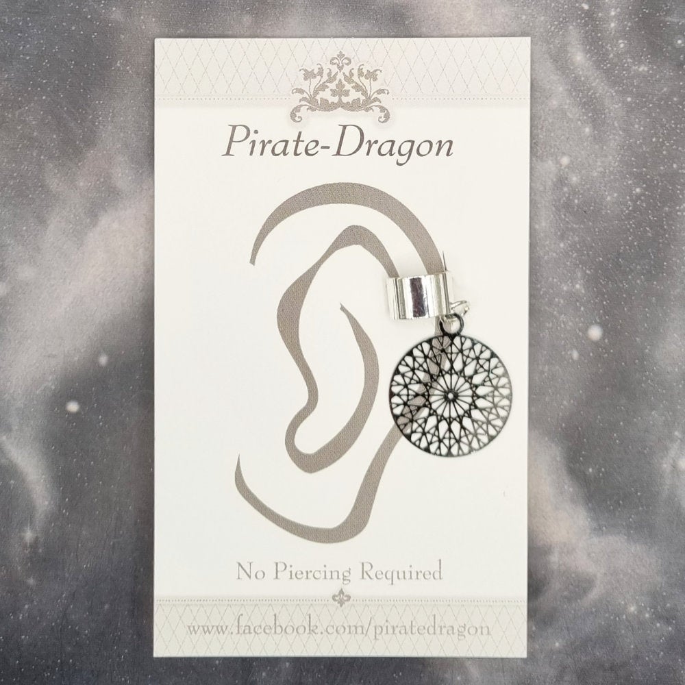 Silver Filigree Round Non-Pierced Ear Cuff (EC7037)