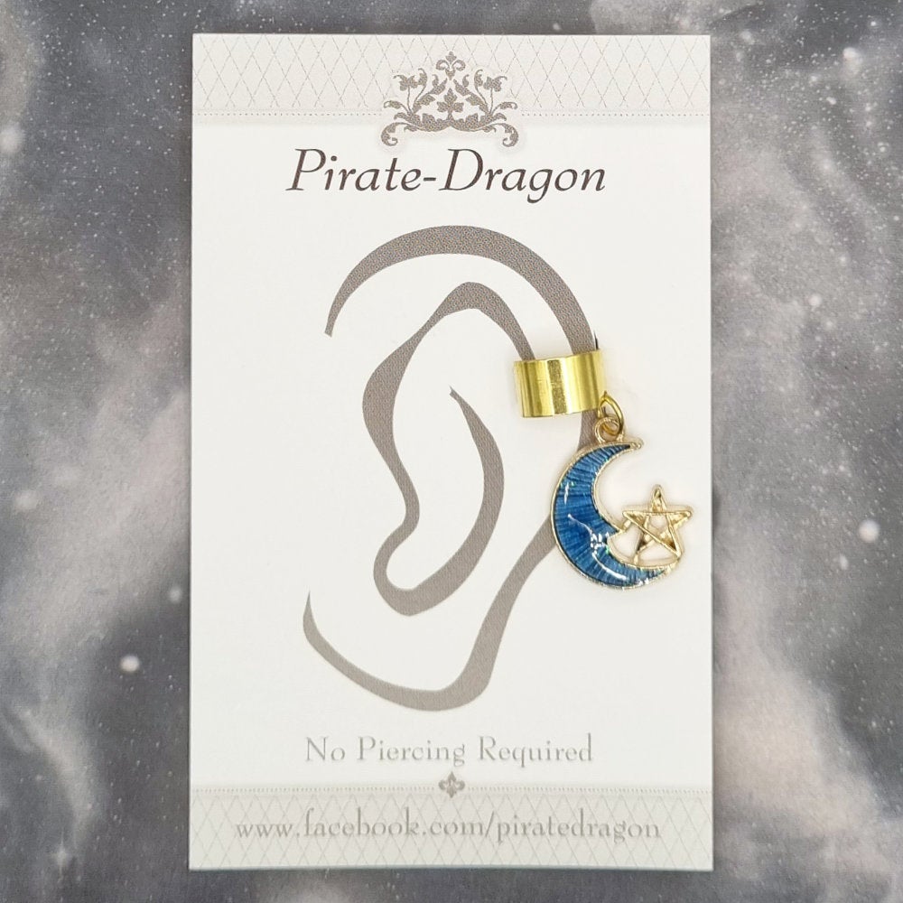 Blue Crescent Moon Non-Pierced Ear Cuff (EC7052)
