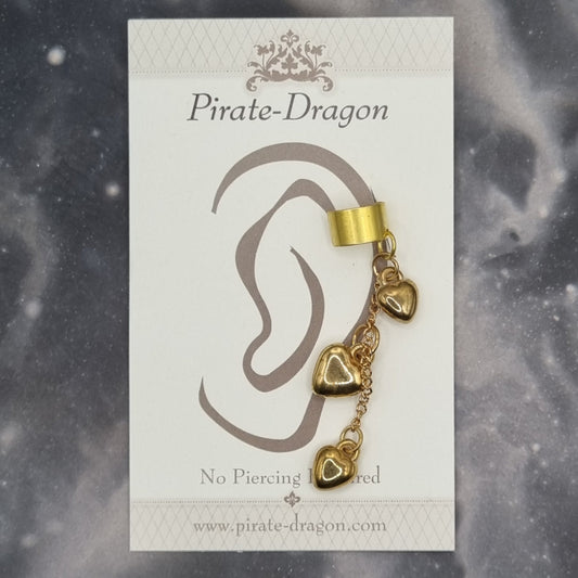 Old Gold Hearts Chain Drop Non-Pierced Ear Cuff (EC7057)