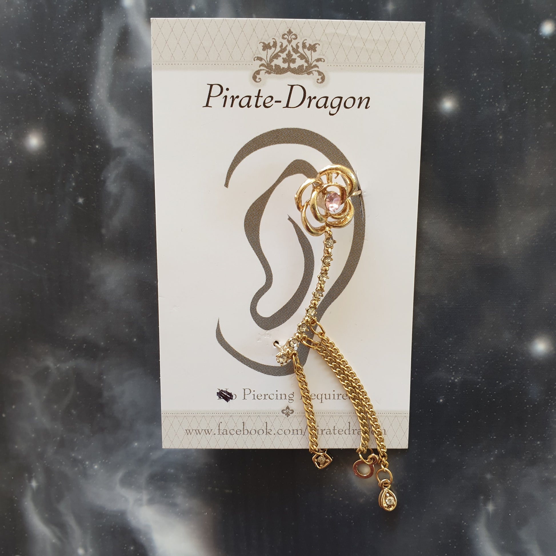 Rose with Chain Drops Pierced Earcuff (EC801B)