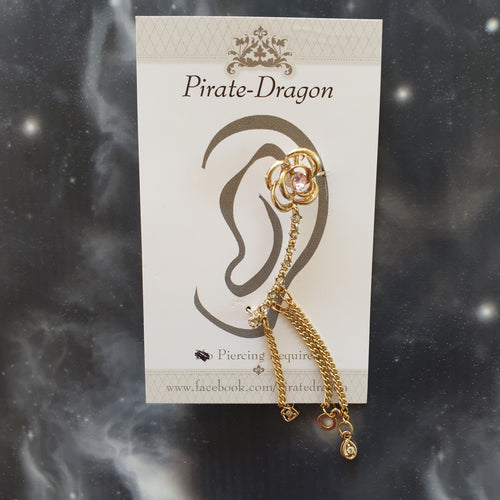 Rose with Chain Drops Pierced Earcuff (EC801B)
