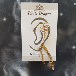 Rose with Chain Drops Pierced Earcuff (EC801B)