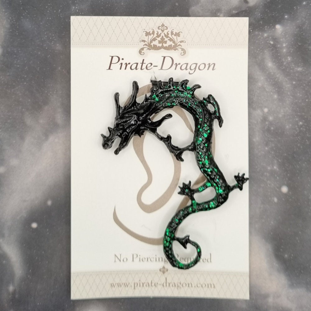 Dark Green Curly Tail Dragon Non-Pierced Ear Cuff (EC9003)