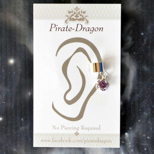 Purple Gem Silver Flower Non-Pierced Ear Cuff (EC9116)