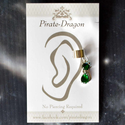 Green Gem Cat Non-Pierced Ear Cuff (EC9118)