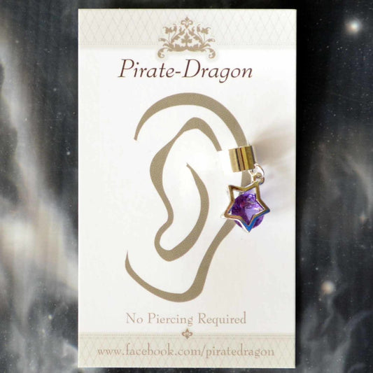 Silver Star with Purple Gem Non-Pierced Ear Cuff (EC9124)