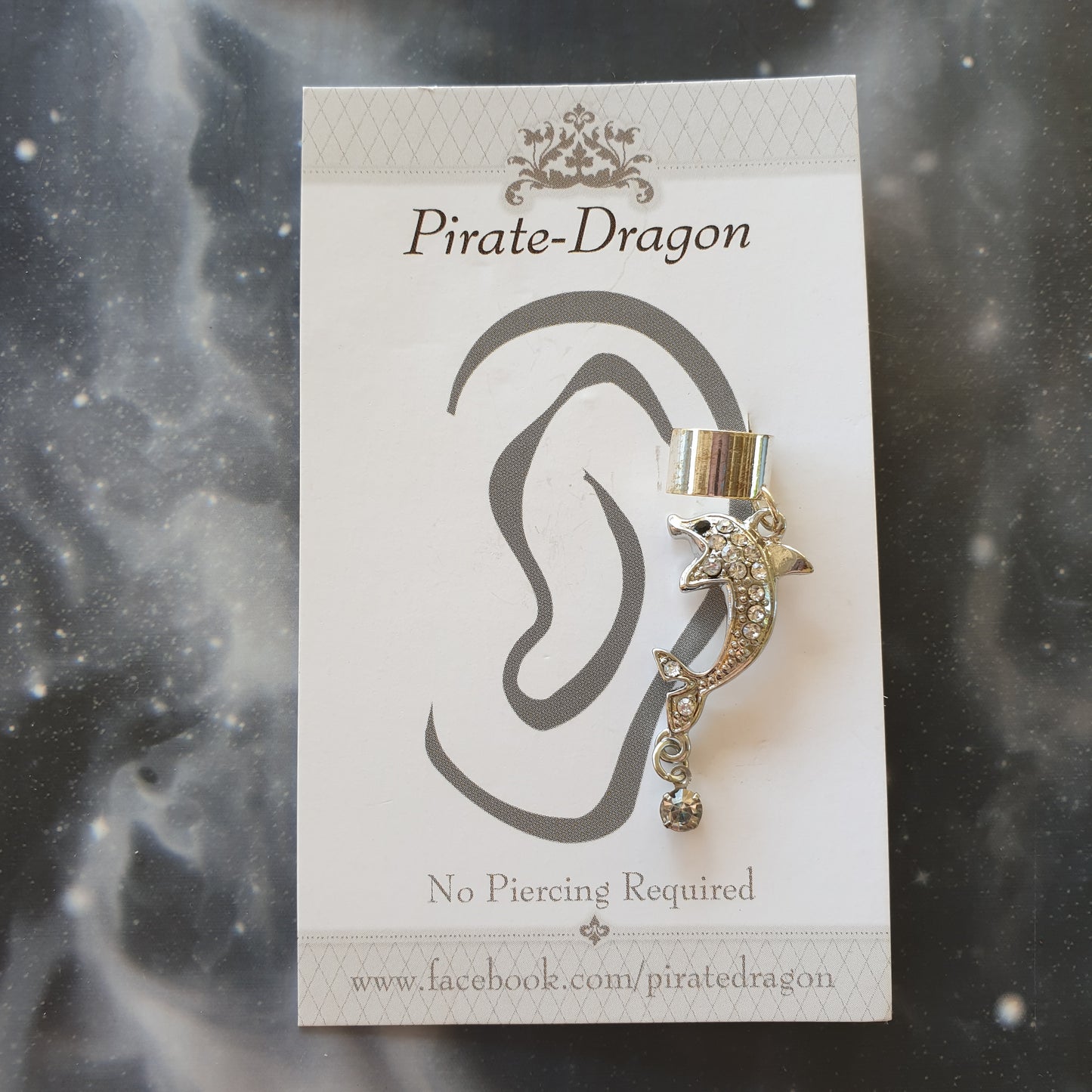 Silver Dolphin with Gems Non-Pierced Ear Cuff (EC9134)