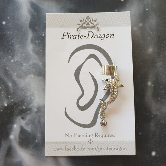 Silver Dolphin with Gems Non-Pierced Ear Cuff (EC9134)